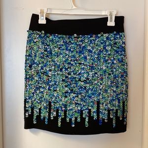 Ann Taylor Floral Sequin Pencil Skirt, New With Tags, Size 0, black/blue/green